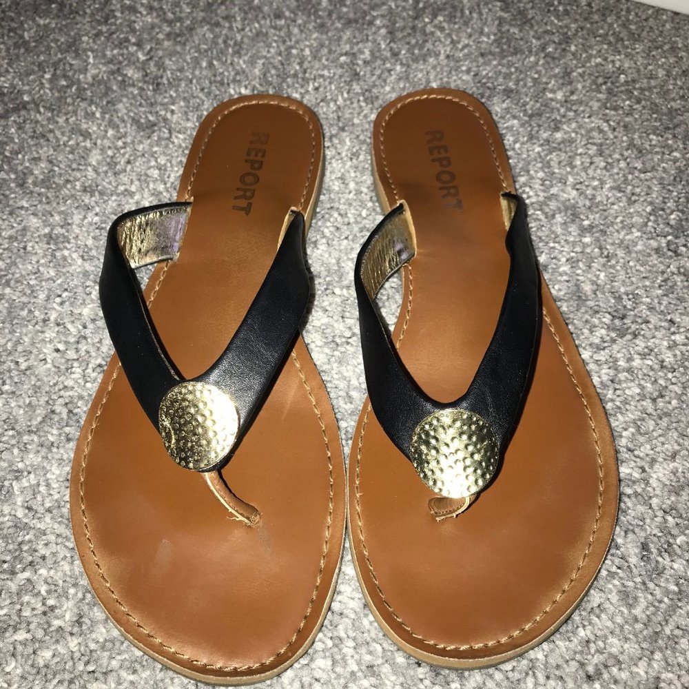 🏝 Report Black & Gold Flip Flops 🏝